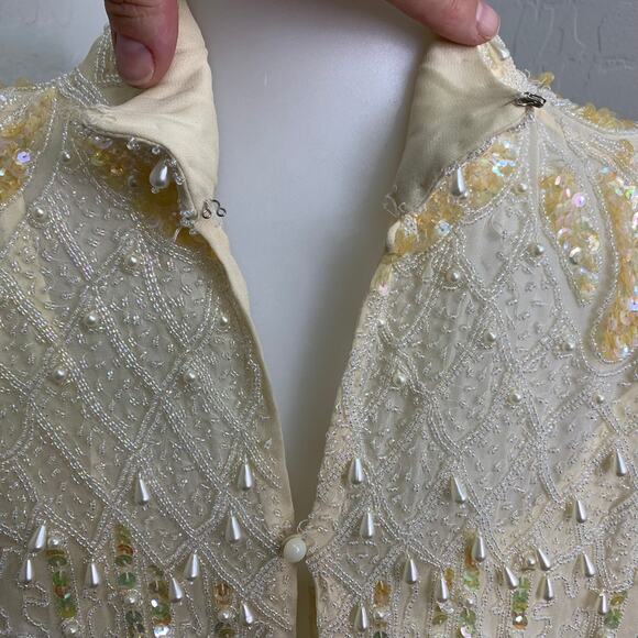 VTG Oleg Cassini Edwardian Silk Dress Wedding Ball Gown Glass Beaded Victorian - Picture 15 of 16